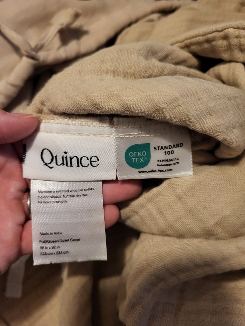 NEW Quince Organic Airy Cotton Gauze Duvet 3 Pc Set, Queen, Dune - Picture 6 of 8